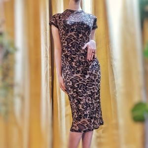 Almost Famous Leopard Mesh Overlay Lined Dress, Sophisticated & Sexy